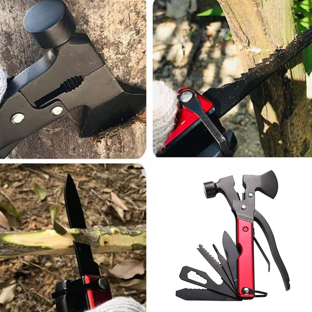 8 in 1 Hatchet with Knife Axe Hammer Saw Screwdriver Pliers Bottle Opener Multitool Camping Accessories Survival Gear Equipment