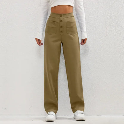 High-waisted elastic casual pants