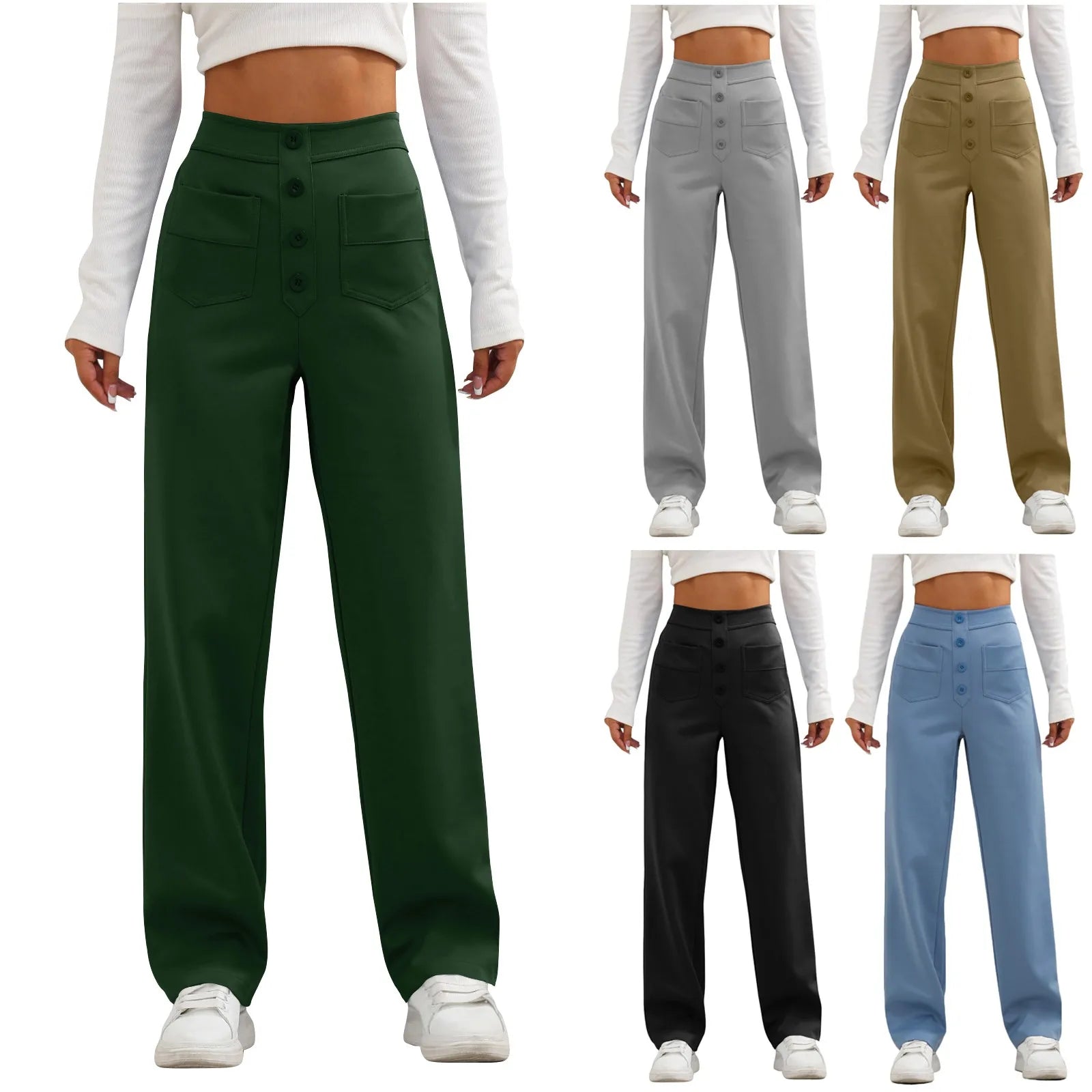 High-waisted elastic casual pants