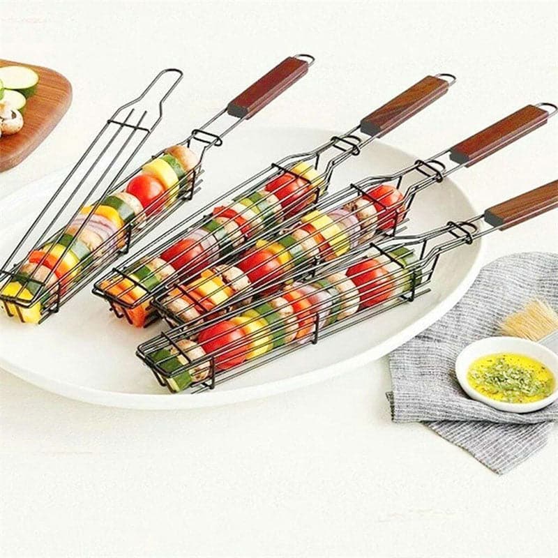 20cm/30cm Barbecue Rack Cooking Grill Outdoor Rolling Grilling Stainless BBQ Basket Family Camping Picnic Cylindrical BBQ Grill