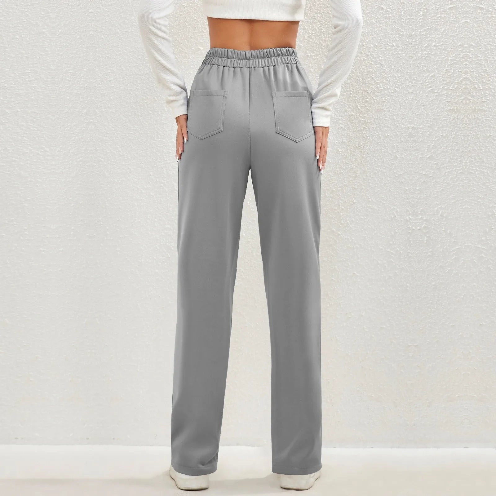 High-waisted elastic casual pants