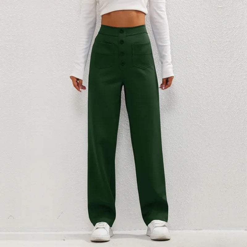 High-waisted elastic casual pants