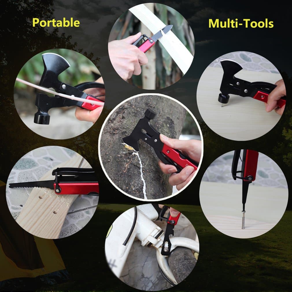 8 in 1 Hatchet with Knife Axe Hammer Saw Screwdriver Pliers Bottle Opener Multitool Camping Accessories Survival Gear Equipment