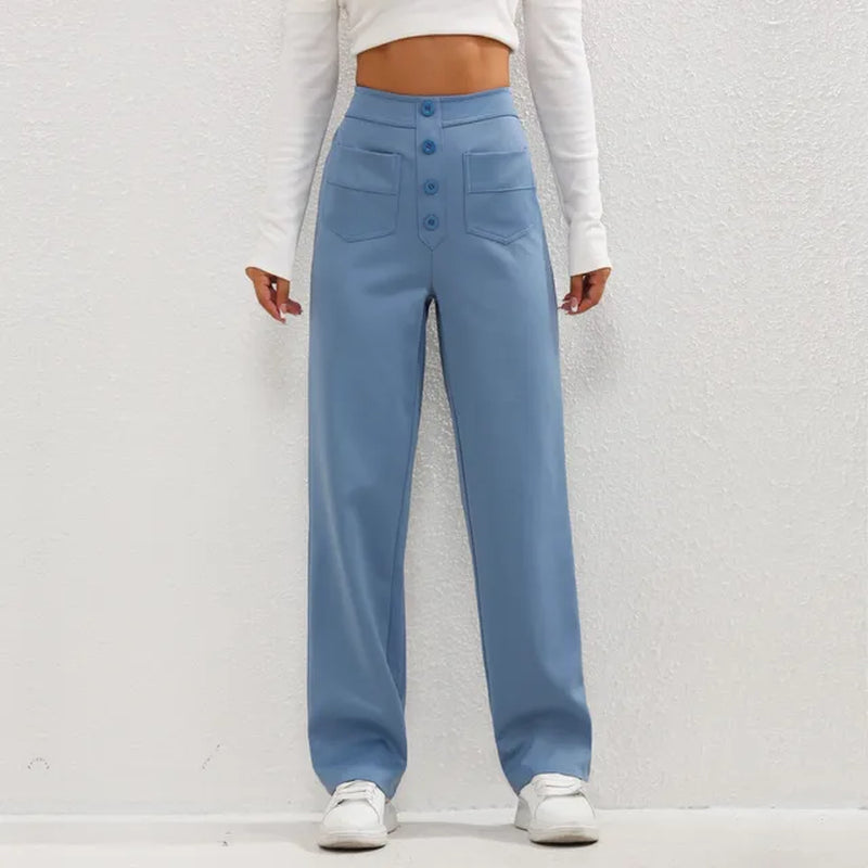 High-waisted elastic casual pants