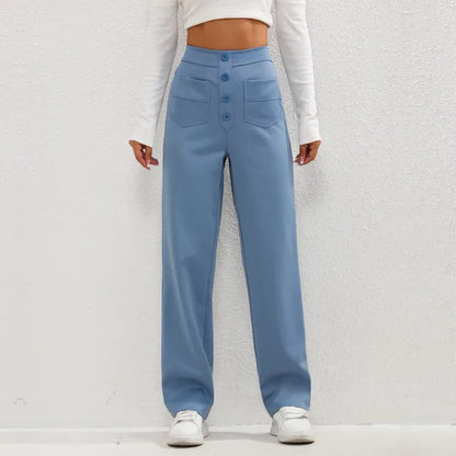 High-waisted elastic casual pants