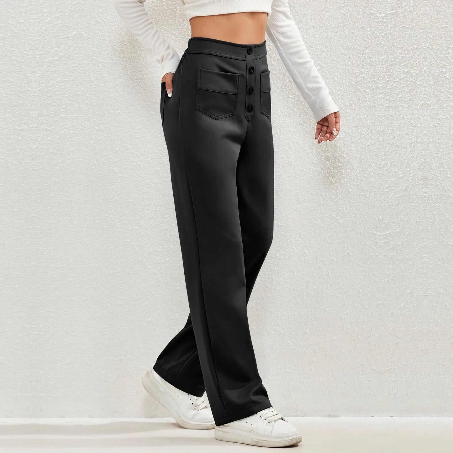 High-waisted elastic casual pants