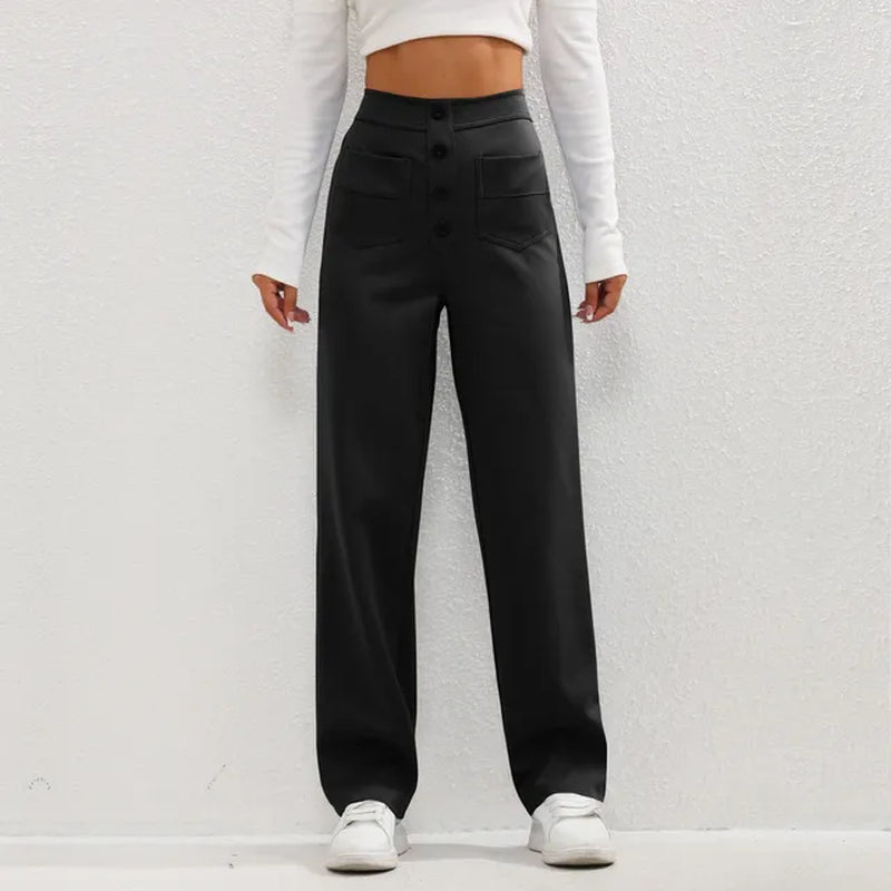 High-waisted elastic casual pants